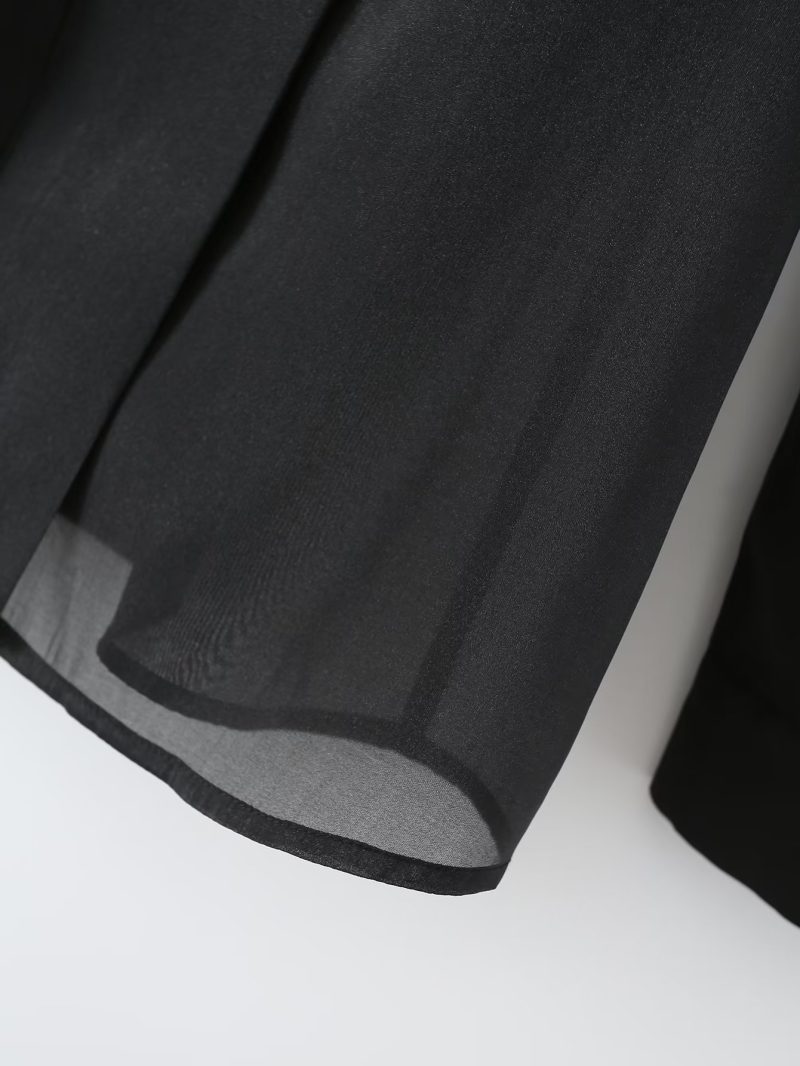 Spring Thin Type  Silk Chiffon Long Sleeved Shirt Transparent Mesh Black Top Women - Image 8