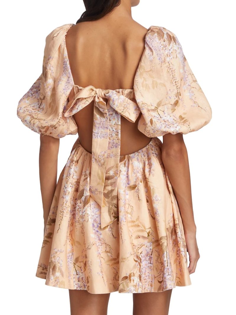 Early Spring Holiday Backless Bow Elastic Waist Floral Dress for Women - Image 3