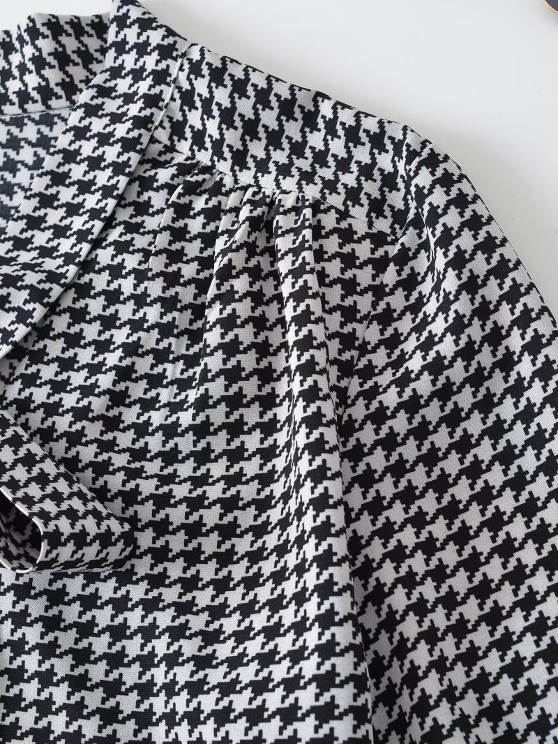 Bow Black White Plaid Fleece Shirt Women Long Sleeve Warm Winter Fresh Student Shirt - Image 6