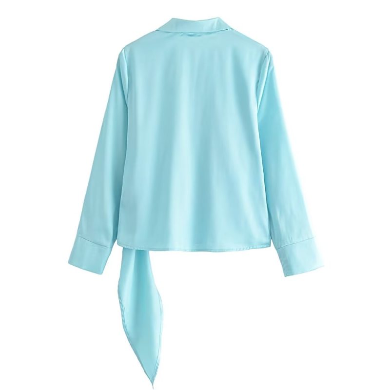 Autumn Women Clothing Urban Casual Silk Satin Texture Double Breasted Shirt - Image 2