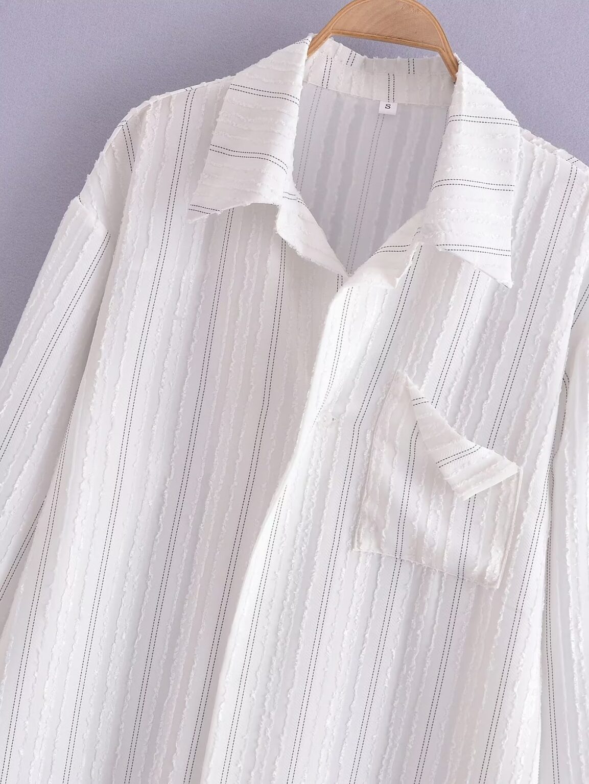 Loose Lazy Missing Mid Length White Striped Shirt Long Sleeve Top Women - Image 2