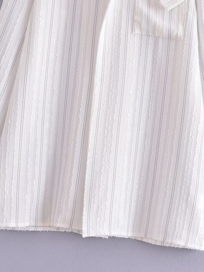 Loose Lazy Missing Mid Length White Striped Shirt Long Sleeve Top Women - Image 3