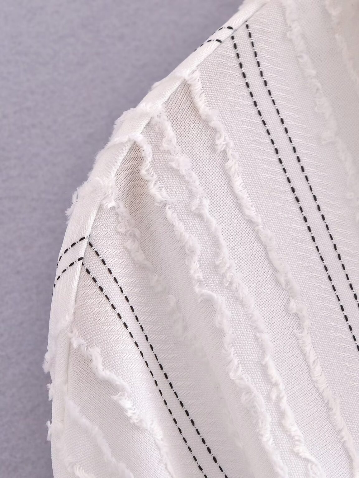 Loose Lazy Missing Mid Length White Striped Shirt Long Sleeve Top Women - Image 4