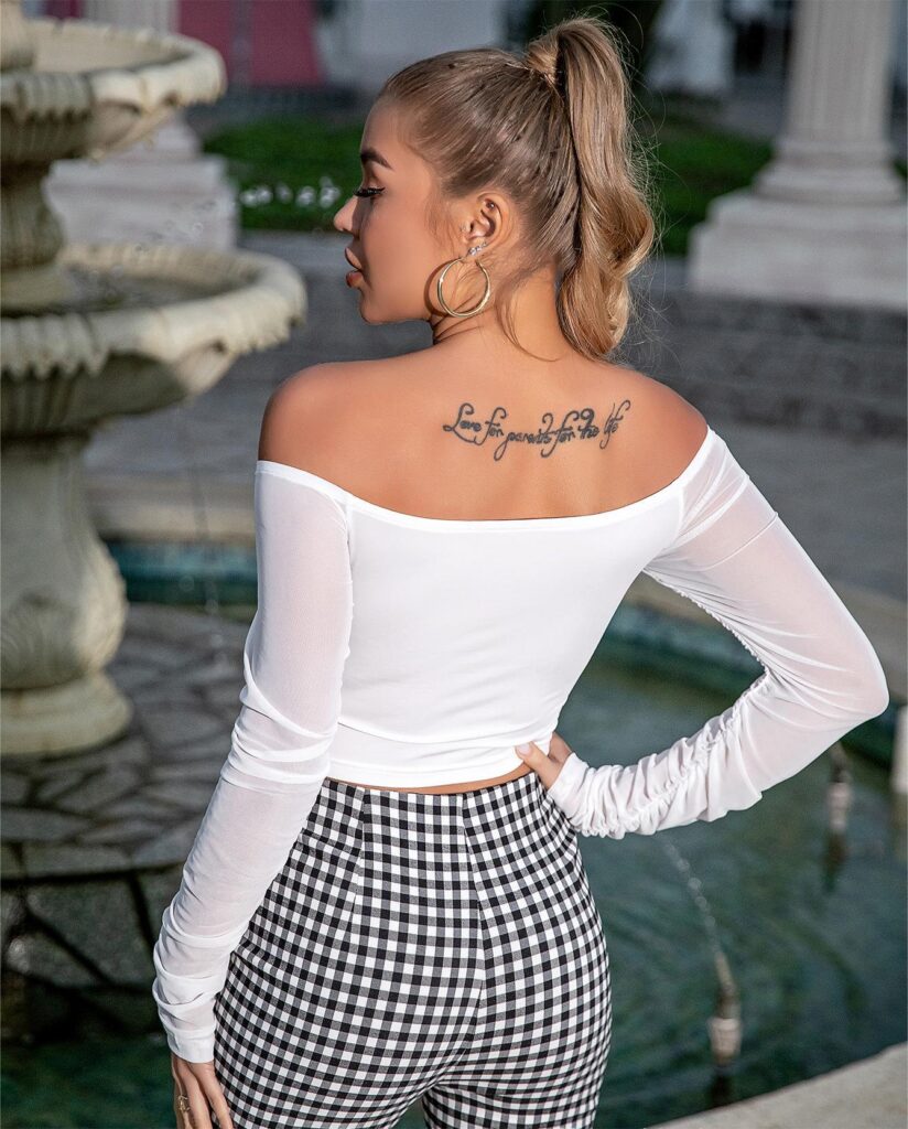Spring Autumn Women White Top Sexy off the Shoulder Sheer Cutout Chest Pleated Long Sleeve - Image 5