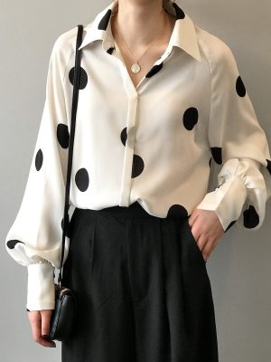 Spring French Retro Polka Dot Chiffon Shirt Women Long Sleeve Loose Korean Shirt Women