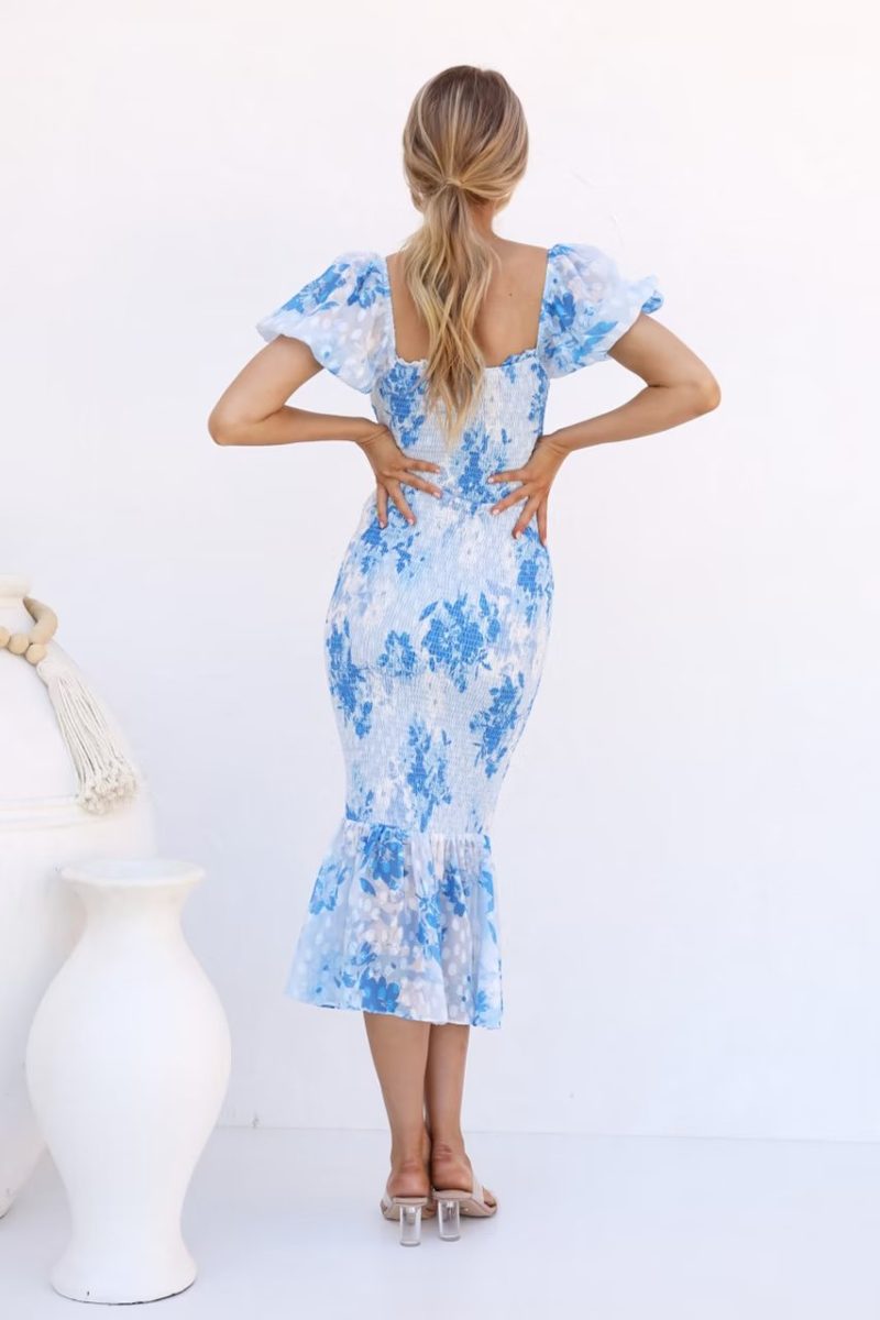 Holiday Split Mid Length Fishtail Dress French Print Backless Slip Dress - Image 2