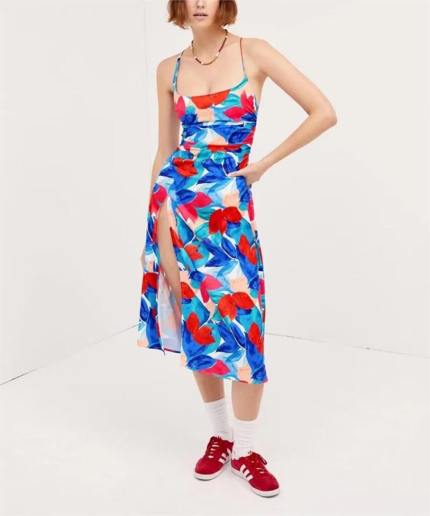 Seaside Vacation Sling Dress French Minority Girl Big Print Slim Fit Sexy Side Split Overknee Dress