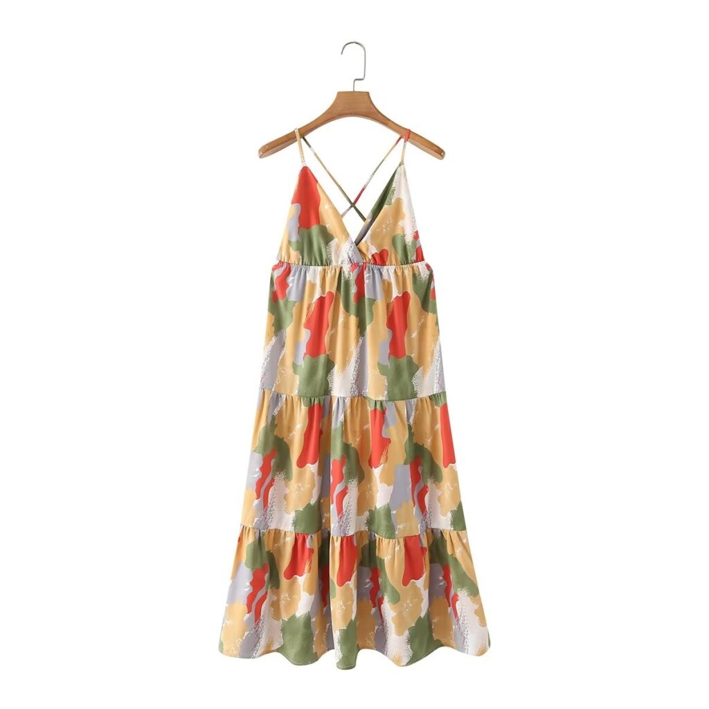Vacation Maxi Dress Summer Sexy V neck Design Color Printed Sling Floral Dress