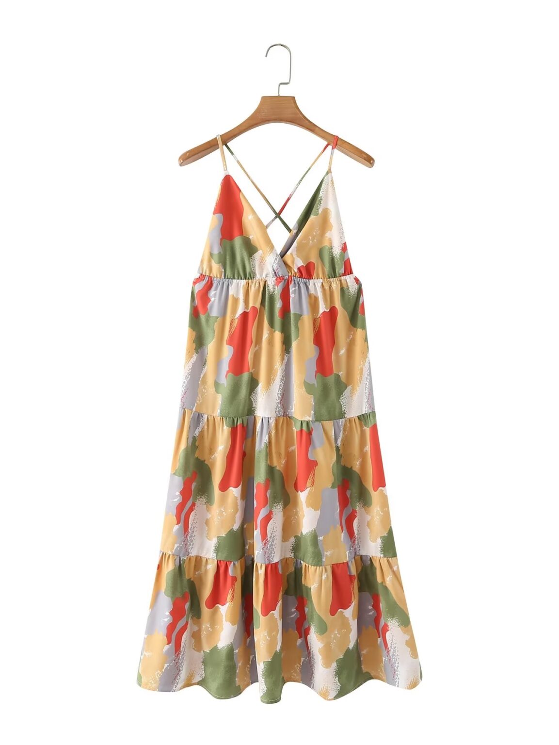 Vacation Maxi Dress Summer Sexy V neck Design Color Printed Sling Floral Dress - Image 2
