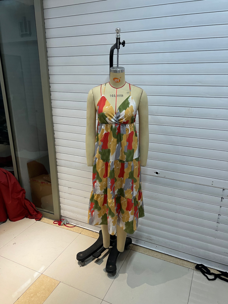 Vacation Maxi Dress Summer Sexy V neck Design Color Printed Sling Floral Dress - Image 3