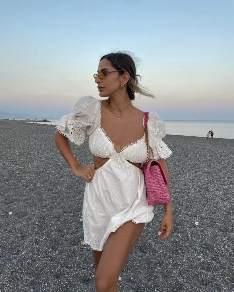 French Positioning Lace Dress Summer Sexy Hollow Out Cutout out Cropped Lace up Dress - Image 2