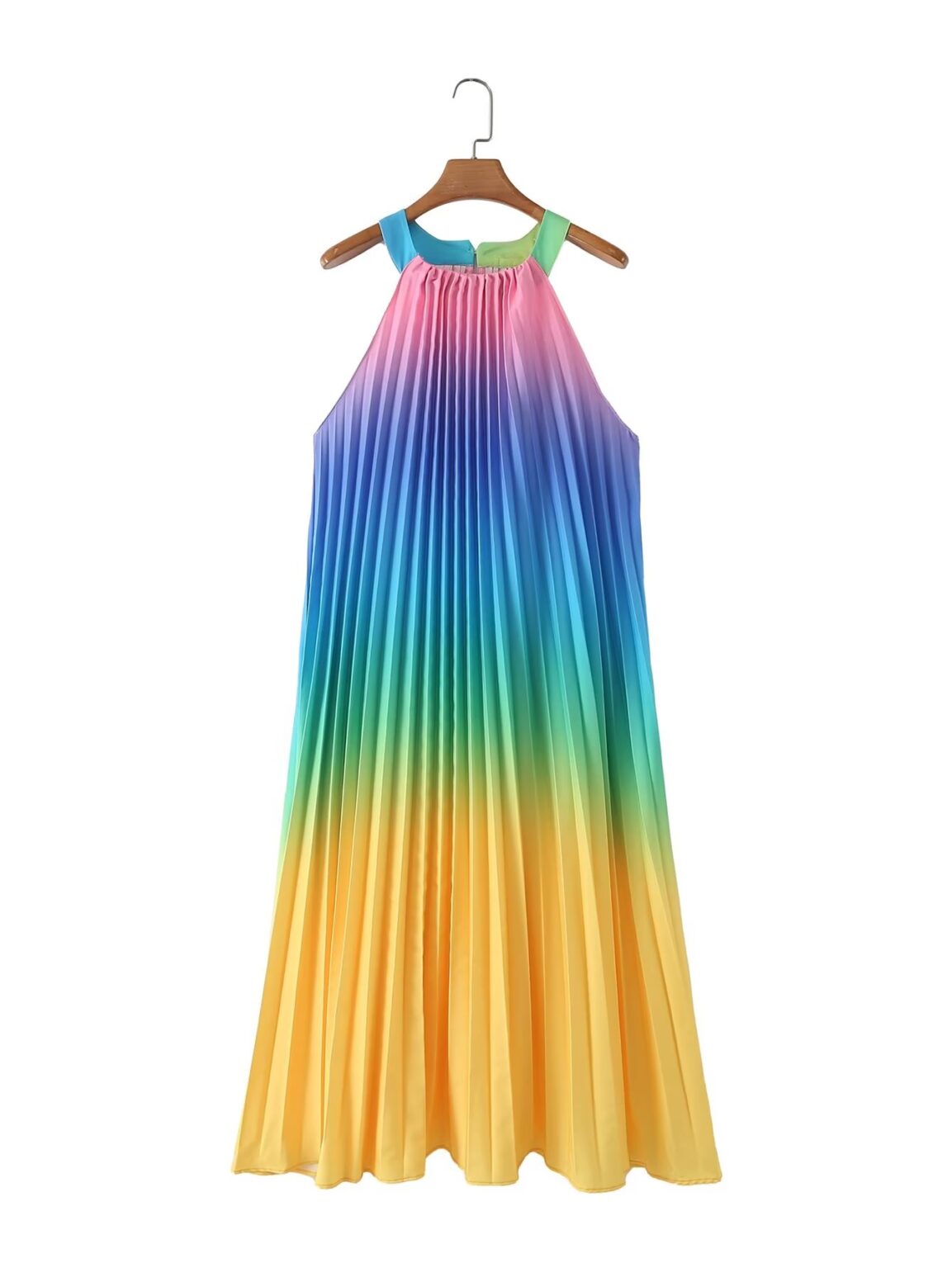 Color Stripes Pleated Women Clothing Summer Holiday Sleeveless round Neck - Image 3