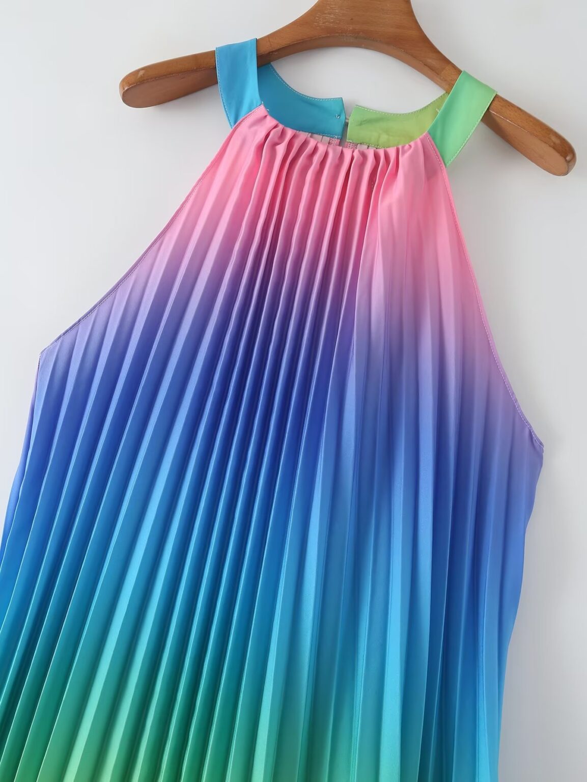 Color Stripes Pleated Women Clothing Summer Holiday Sleeveless round Neck - Image 4