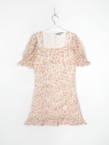 Small Floral Dress Early Spring Women Clothing French Tight Waist Puff Short Sleeve Dress