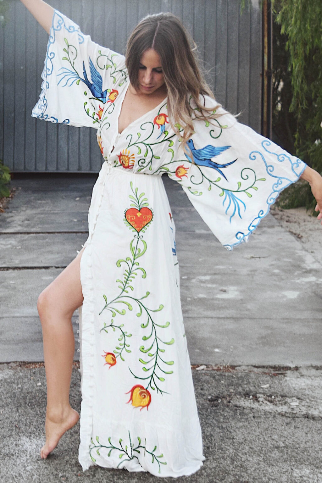 Women Spring Summer Bohemian Flower Embroidery Hollow Tassel Decoration Vintage Style Goddess Long Dress - Image 5