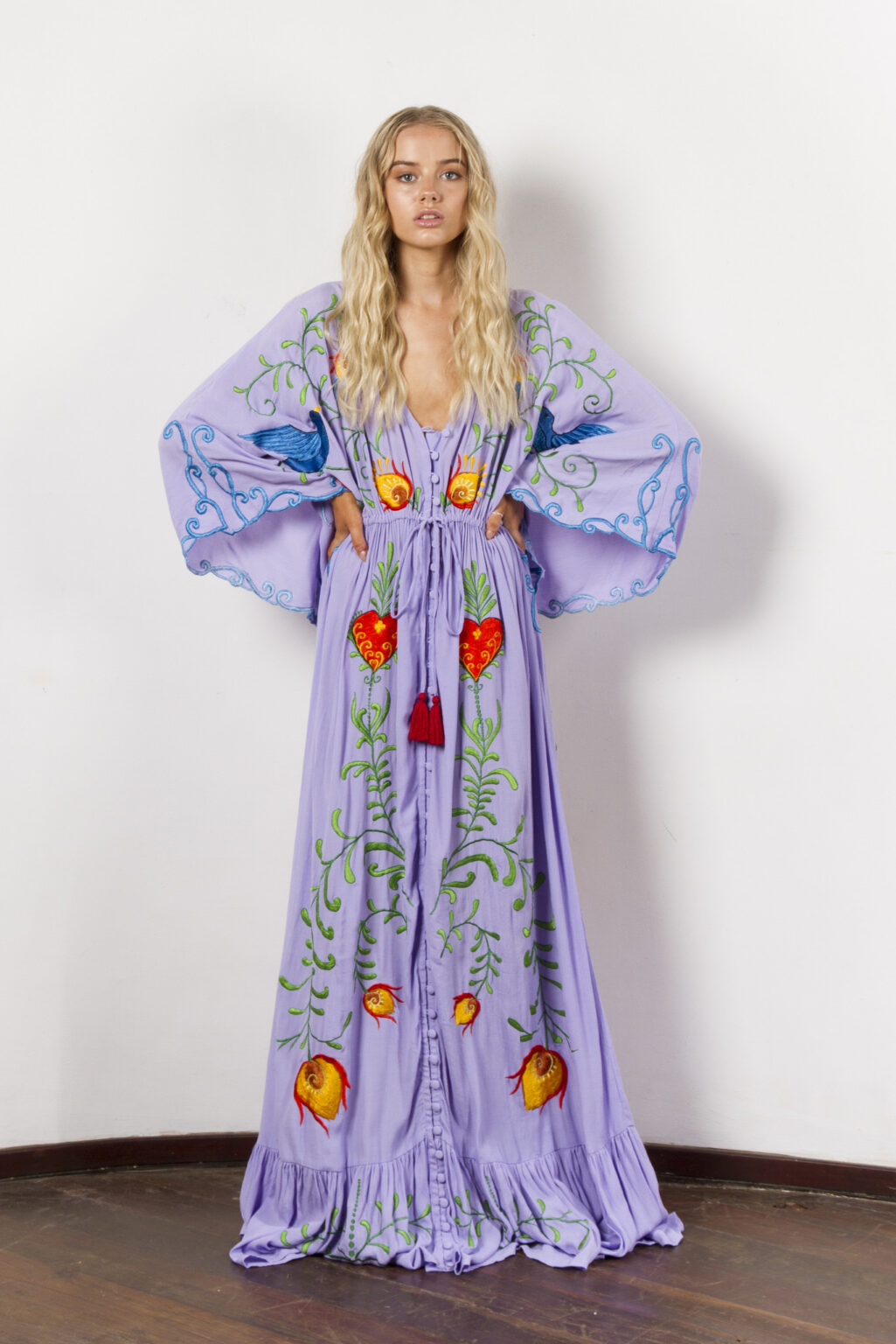 Women Spring Summer Bohemian Flower Embroidery Hollow Tassel Decoration Vintage Style Goddess Long Dress - Image 7