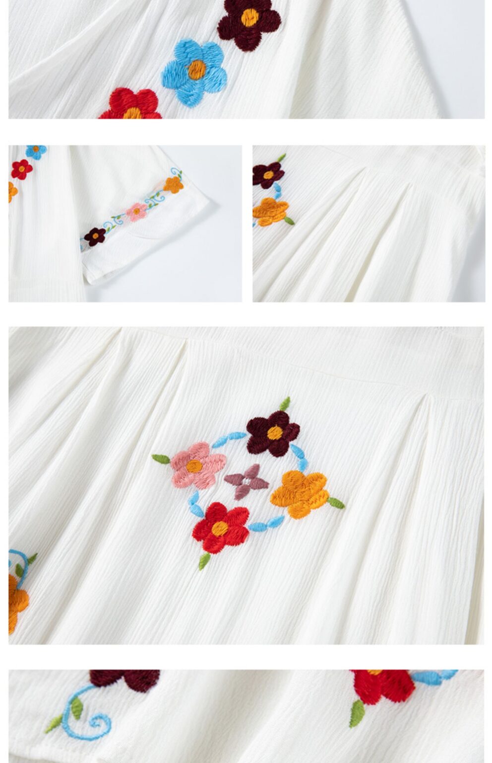 Women  Spring and Summer Bohemian Holiday Style Color Flower Embroidered Long Dress Deep V Neck Strap Dress - Image 7