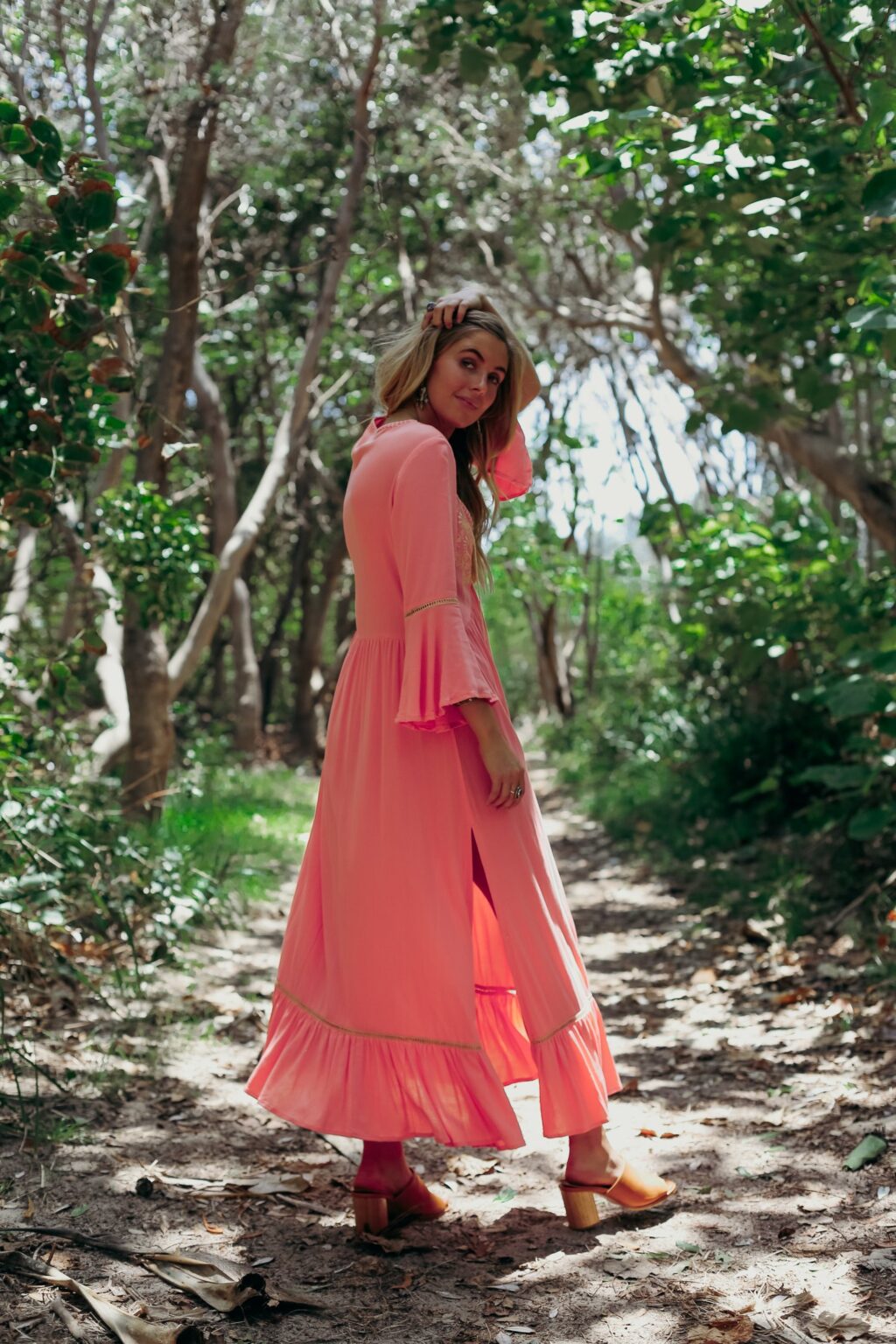 Women  Spring and Summer Bohemian Vacation Elegant Embroidered Solid Color Slits Long Dress - Image 6