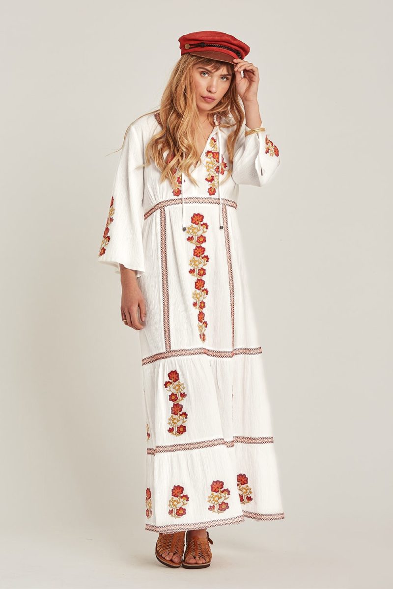 Women's Spring and Summer Bohemian Vacation Embroidered Solid Color Big Red Elegant Dress - Image 5