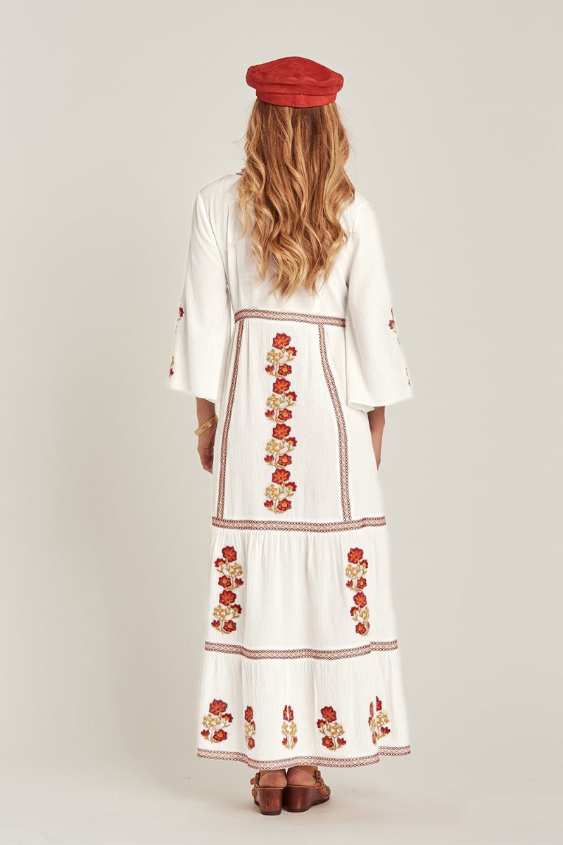 Women's Spring and Summer Bohemian Vacation Embroidered Solid Color Big Red Elegant Dress - Image 7