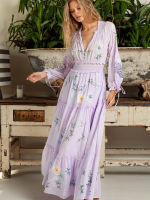 Women Spring And Summer Bohemian Holiday Flower Embroidery Hollow Tassel Decoration Retro Styling Goddess Dress