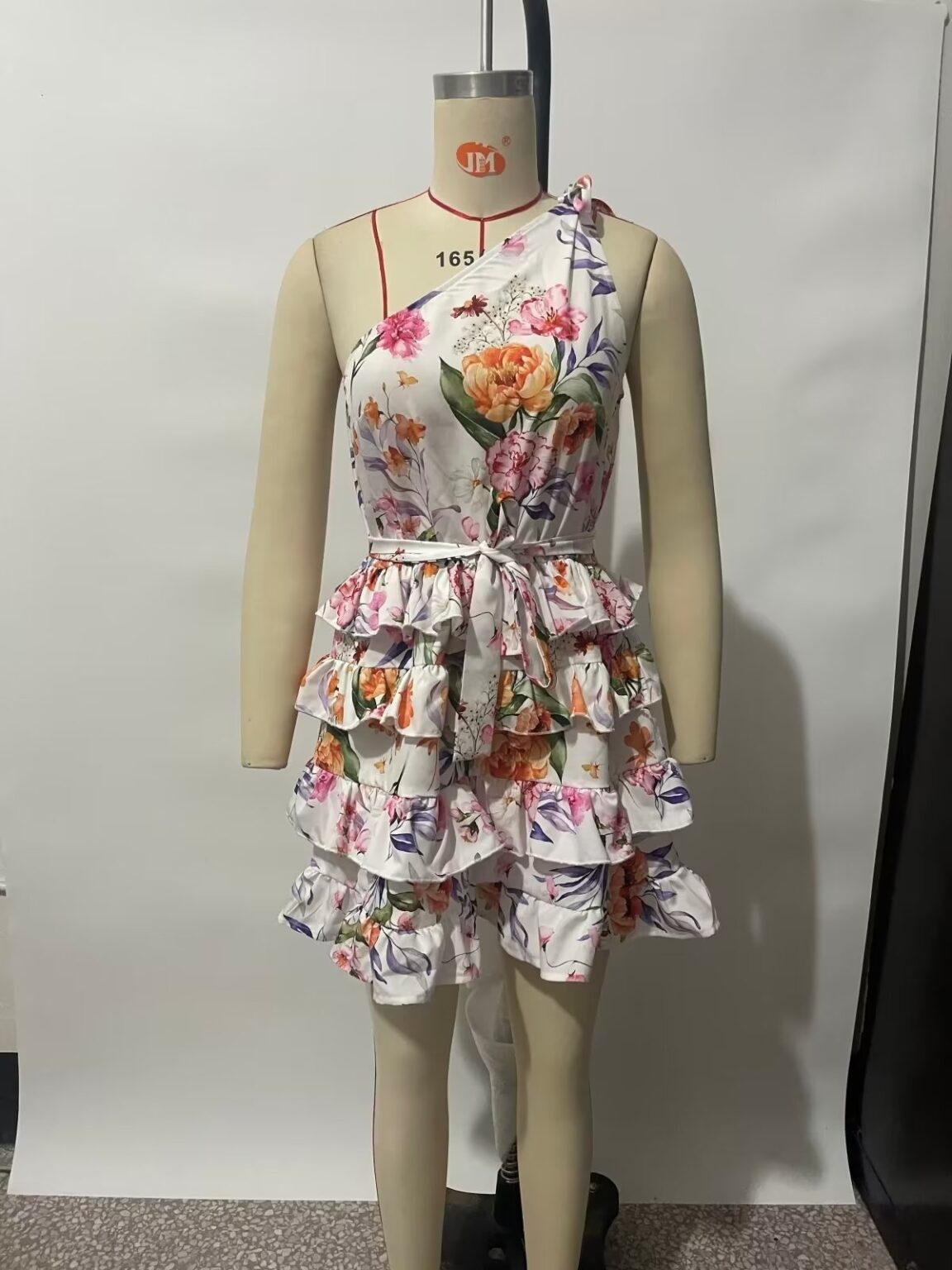 Spring Summer Women Floral Print round Neck Backless Tiered Dress - Image 4