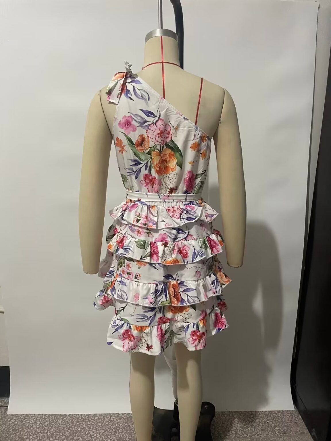 Spring Summer Women Floral Print round Neck Backless Tiered Dress - Image 5