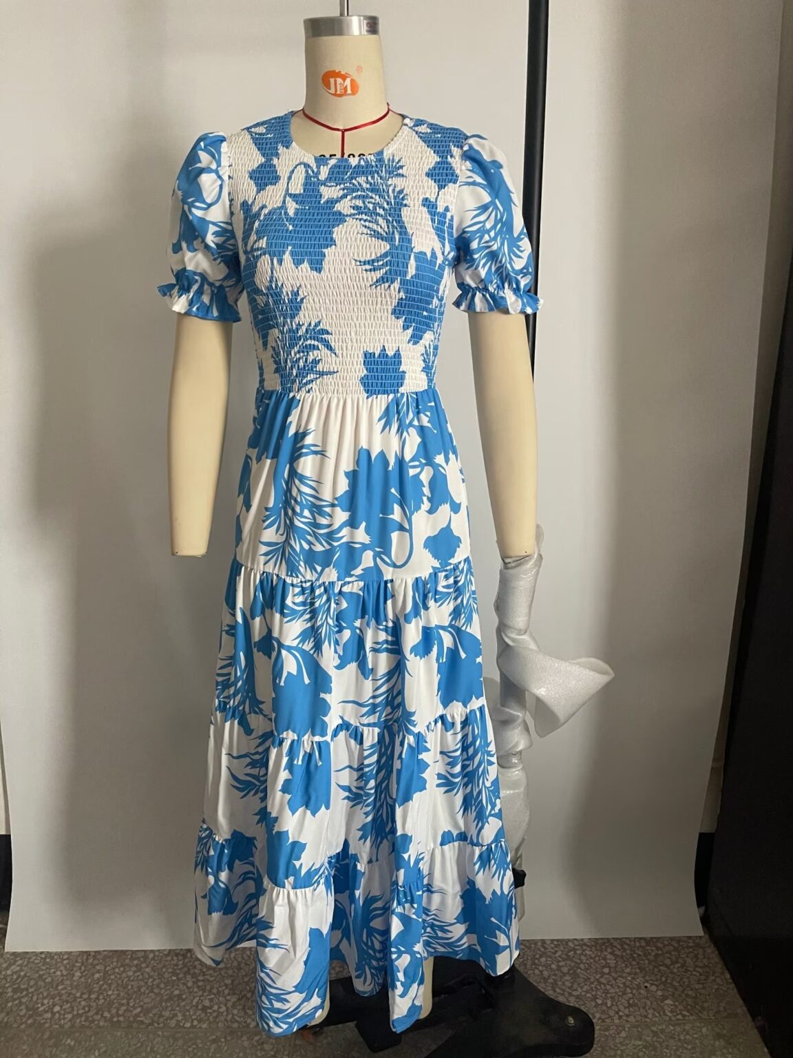 Vacation Printed Sexy V neck Double Breasted Tight Waist Thin over the Knee Split Dress Women - Image 3