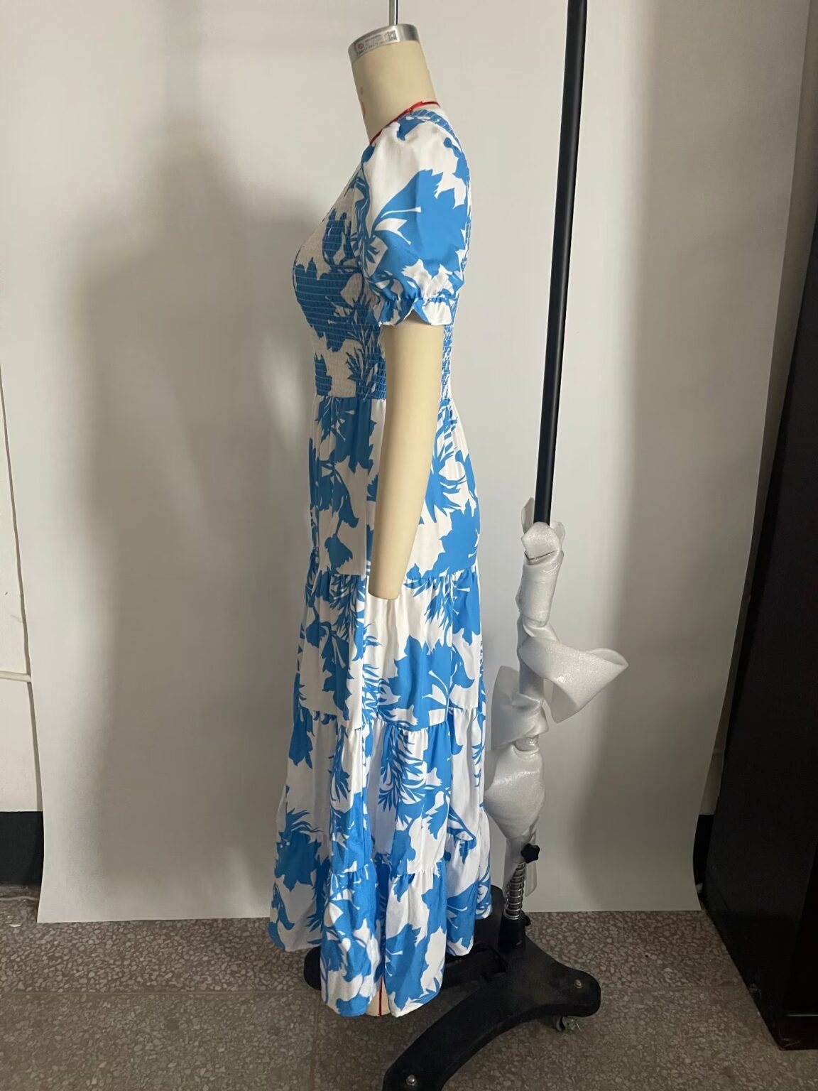 Vacation Printed Sexy V neck Double Breasted Tight Waist Thin over the Knee Split Dress Women - Image 4