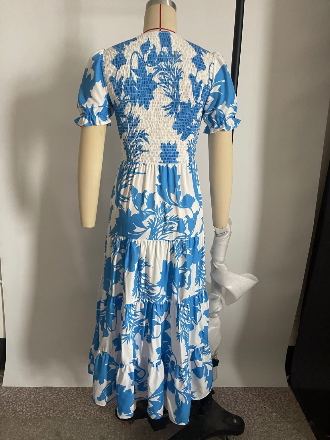 Vacation Printed Sexy V neck Double Breasted Tight Waist Thin over the Knee Split Dress Women - Image 5