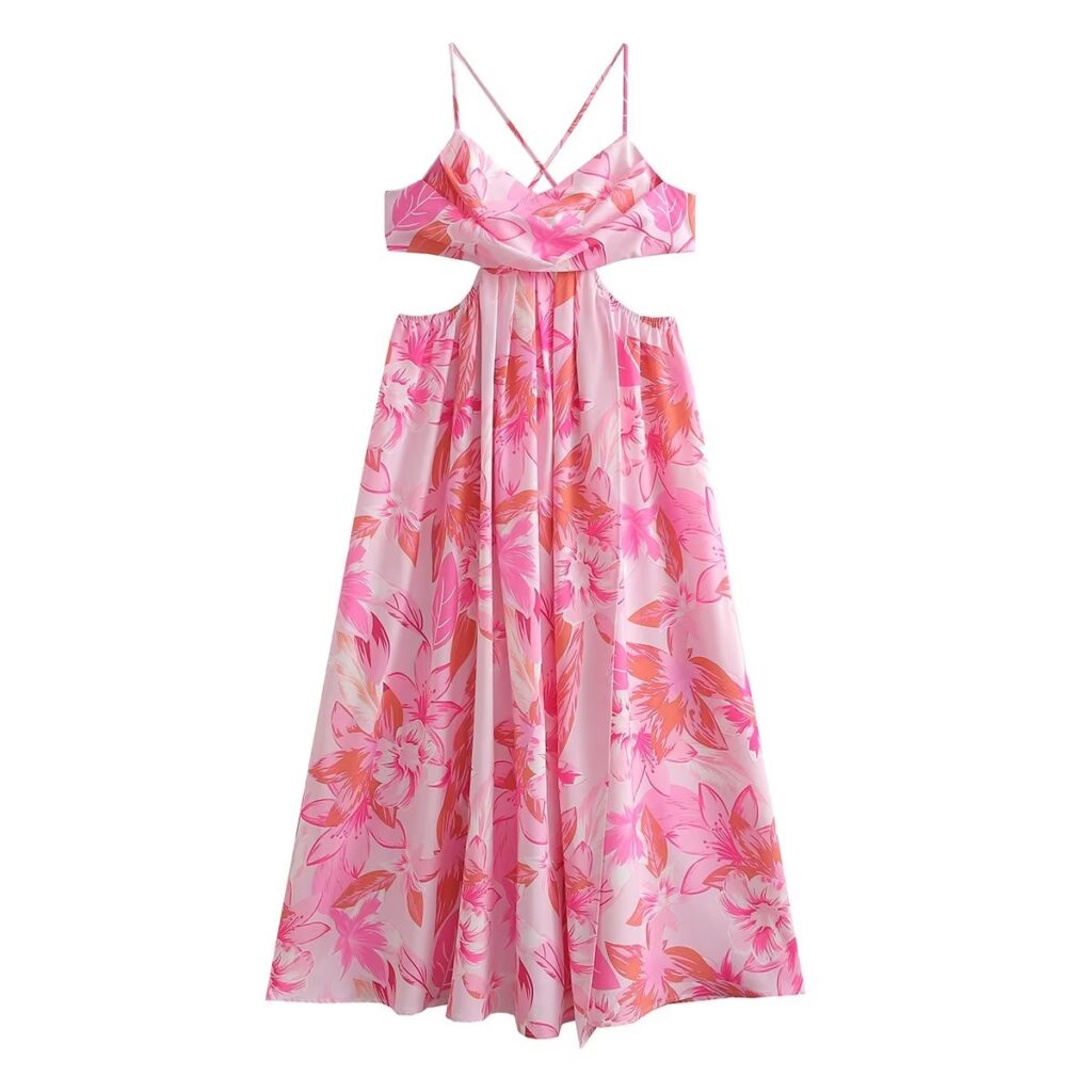 Spring Printed Sexy Split Sling Dress