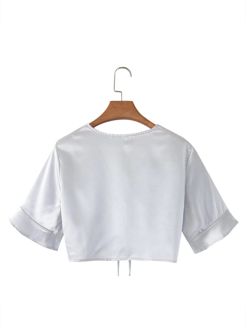 Drawstring Cropped Outfit Pullover Long Sleeve T shirt Bottoming Shirt Top Shirt - Image 2