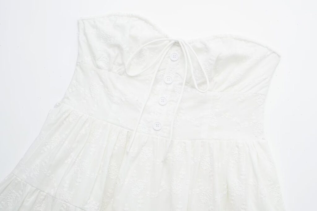 Pure Dignified White Dress Summer Lady Square Collar Mid Length Dress Women - Image 2