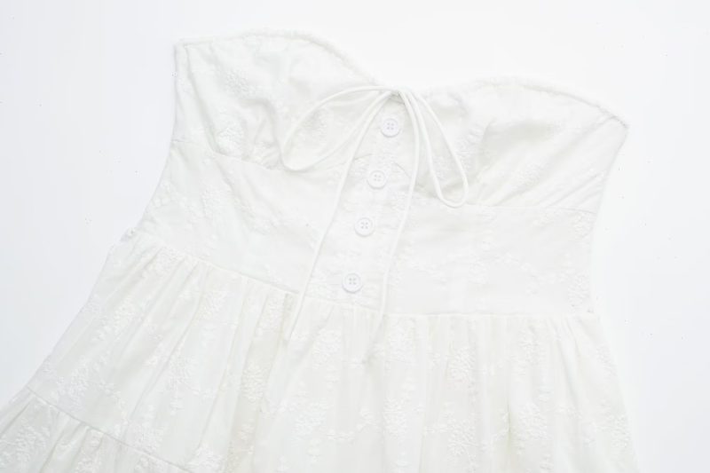 Pure Dignified White Dress Summer Lady Square Collar Mid Length Dress Women - Image 2
