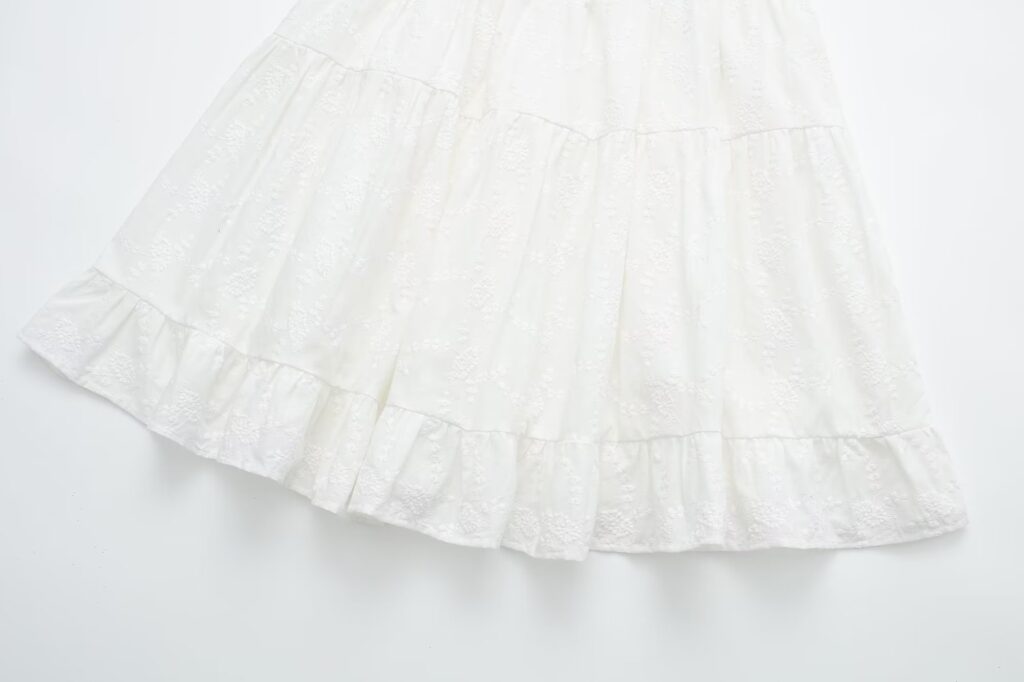 Pure Dignified White Dress Summer Lady Square Collar Mid Length Dress Women - Image 3