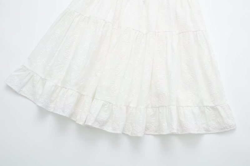 Pure Dignified White Dress Summer Lady Square Collar Mid Length Dress Women - Image 3