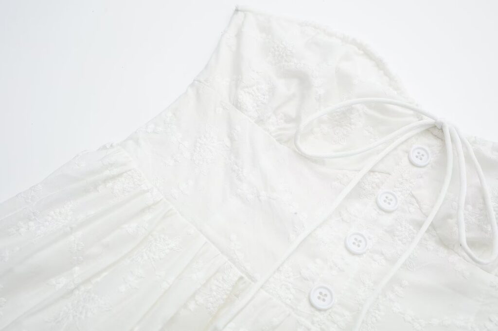 Pure Dignified White Dress Summer Lady Square Collar Mid Length Dress Women - Image 4