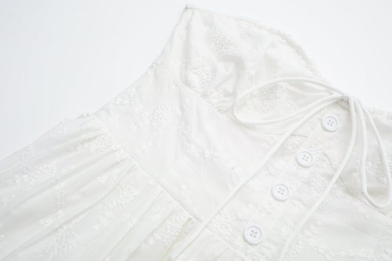 Pure Dignified White Dress Summer Lady Square Collar Mid Length Dress Women - Image 4