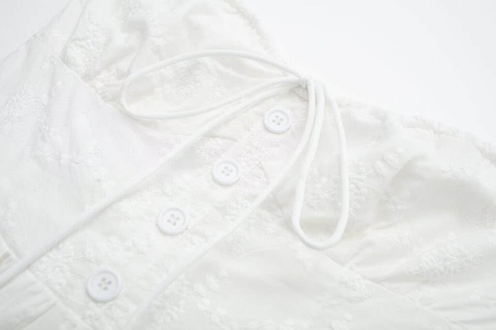 Pure Dignified White Dress Summer Lady Square Collar Mid Length Dress Women - Image 5