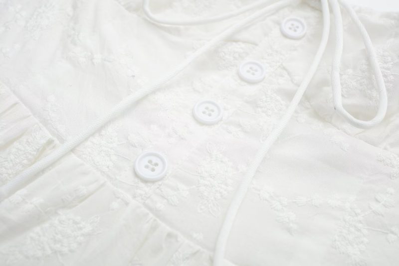 Pure Dignified White Dress Summer Lady Square Collar Mid Length Dress Women - Image 6