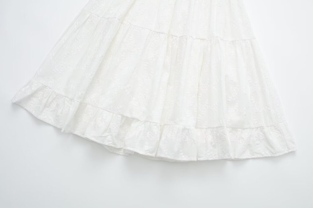Pure Dignified White Dress Summer Lady Square Collar Mid Length Dress Women - Image 8