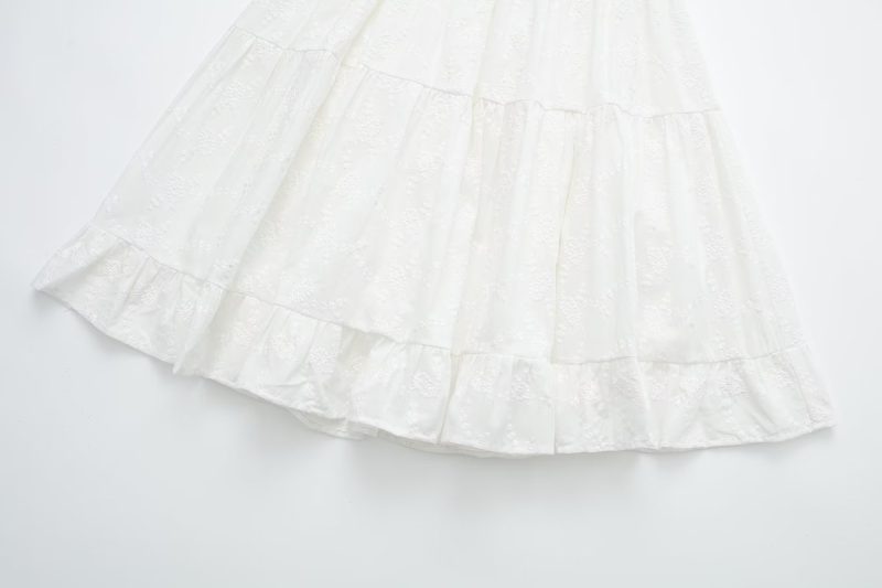 Pure Dignified White Dress Summer Lady Square Collar Mid Length Dress Women - Image 8