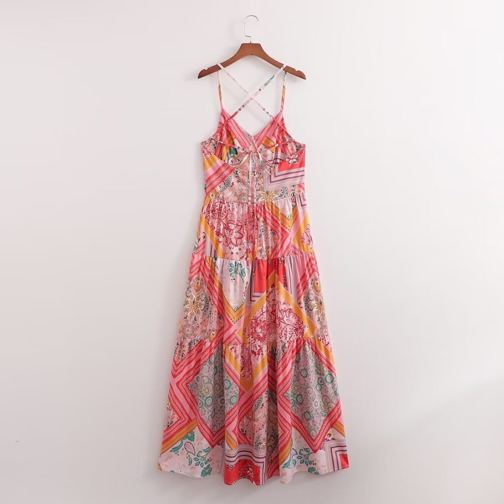 Women Summer Clothing Holiday Strap Floral Print Large Swing Dress - Image 2