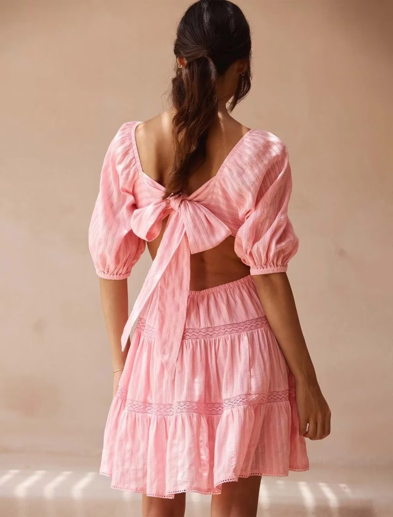 Hollow Out Cutout Salty Sweet Princess Dress Early Spring Years Lace Bow Dress Women - Image 3