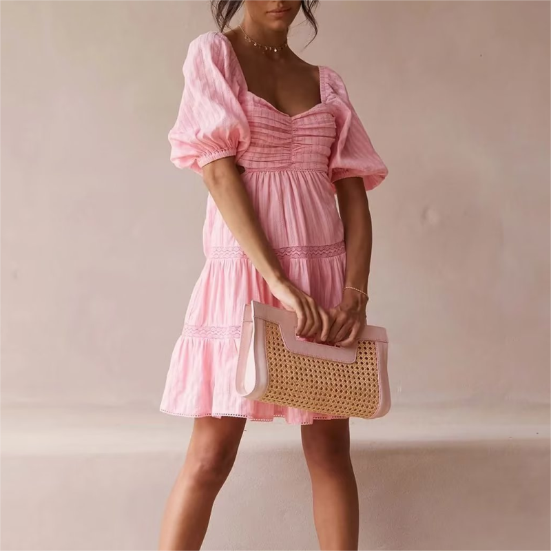 Hollow Out Cutout Salty Sweet Princess Dress Early Spring Years Lace Bow Dress Women
