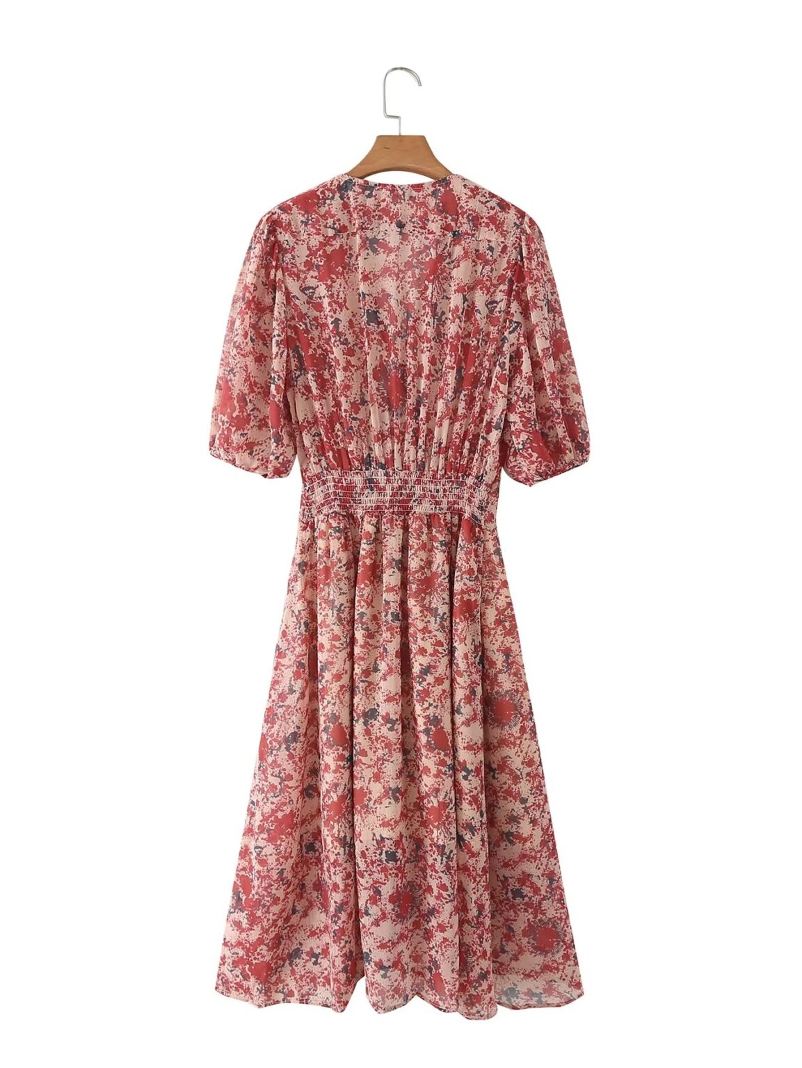 Women Clothing V neck Printed Lace up Waist Controlled Dress Maxi Dress - Image 2