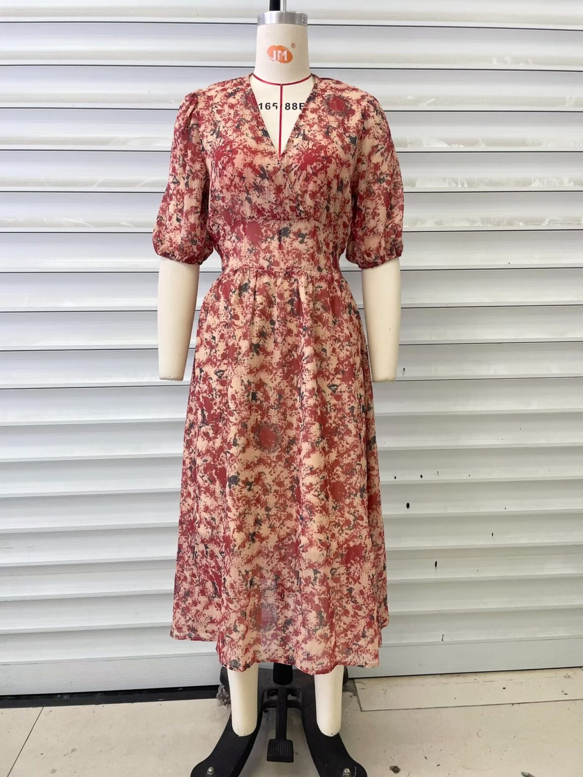 Women Clothing V neck Printed Lace up Waist Controlled Dress Maxi Dress - Image 3