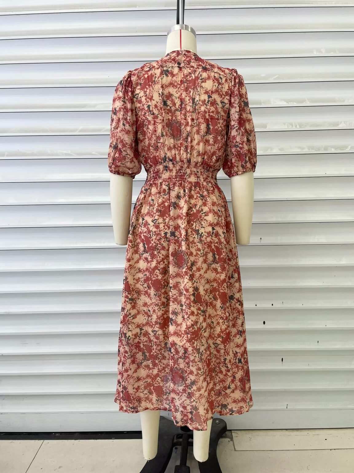 Women Clothing V neck Printed Lace up Waist Controlled Dress Maxi Dress - Image 5