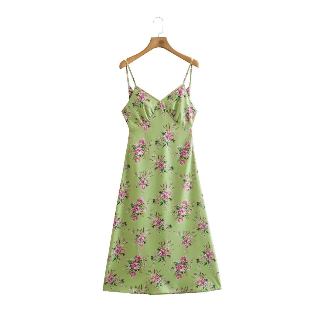 Summer French Vintage Print Strap Dress Off Shoulder Lace Up Midi Dress