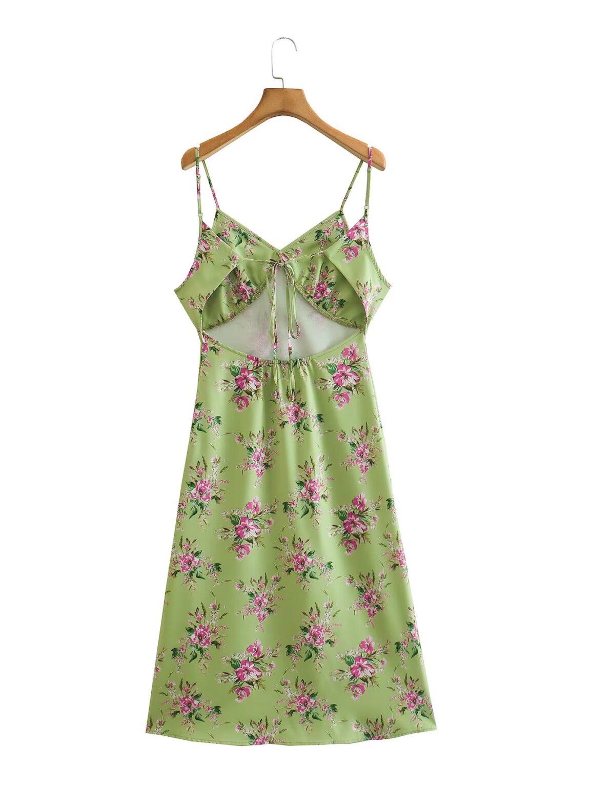 Summer French Vintage Print Strap Dress Off Shoulder Lace Up Midi Dress - Image 2